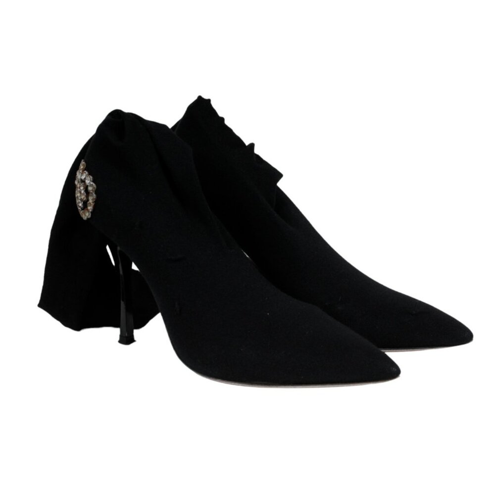 Rene Caovilla Womens Crystal Sock Boots US 7.5 EU 37.5 Black Pointed Toe Pumps